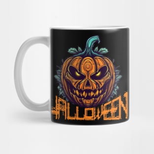 Enchanted Harvest: A scary Graphic Drawing of a Halloween Pumpkin Mug